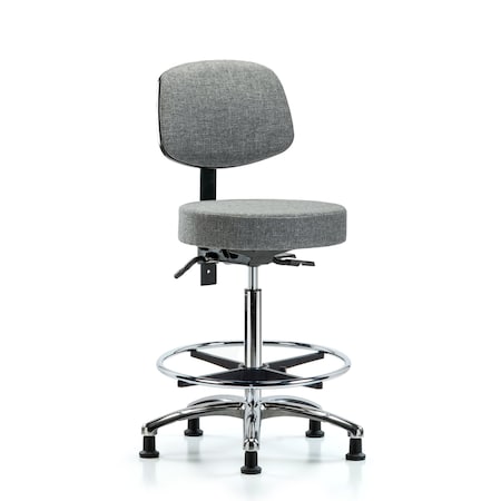 Rutledge Fab Stool with Back Chr-High Bench Height with Chr Foot RingandStat Glides in Gray Fab MPN:BR-FHBST-CR-T0-CF-RG-F44