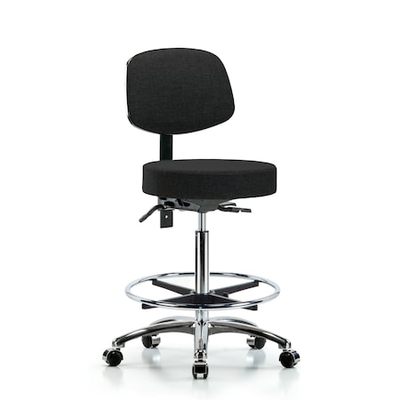 Bench Stool, Hi, Fabric, Bk, CF, Casters, Blk, Color: Black MPN:BR-FHBST-CR-T1-CF-CC-F42