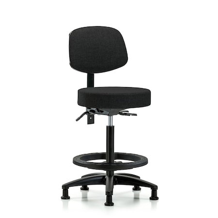 Rutledge Fab Stool with Back - High Bench Height with Black Foot Ring and Stat Glides in Black Fab MPN:BR-FHBST-RG-T0-BF-RG-F42