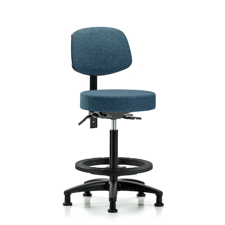 Rutledge Fab Stool with Back - High Bench Height with Black Foot Ring and Stat Glides in Blue Fab MPN:BR-FHBST-RG-T0-BF-RG-F43