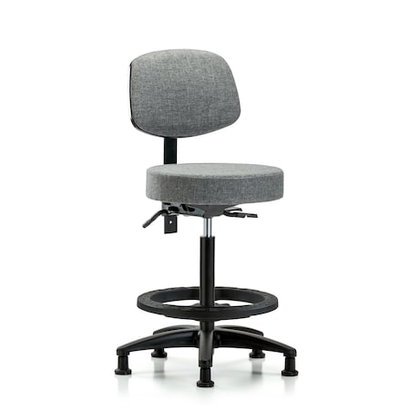 Rutledge Fab Stool with Back - High Bench Height with Black Foot Ring and Stat Glides in Gray Fab MPN:BR-FHBST-RG-T0-BF-RG-F44