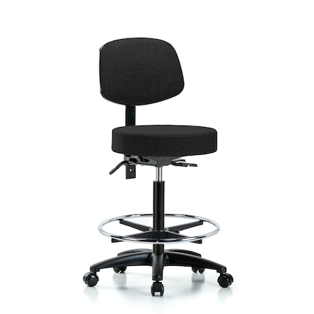 Bench Stool, Hi, Fabric, Bk, CF, Casters, Blk, Caster Type: Rolling MPN:BR-FHBST-RG-T0-CF-RC-F42