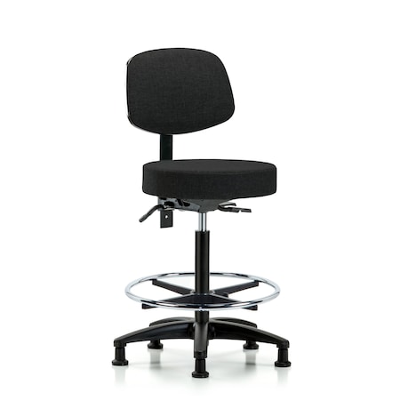 Rutledge Fab Stool with Back - High Bench Height with Chrome Foot Ring and Stat Glides in Black Fab MPN:BR-FHBST-RG-T0-CF-RG-F42