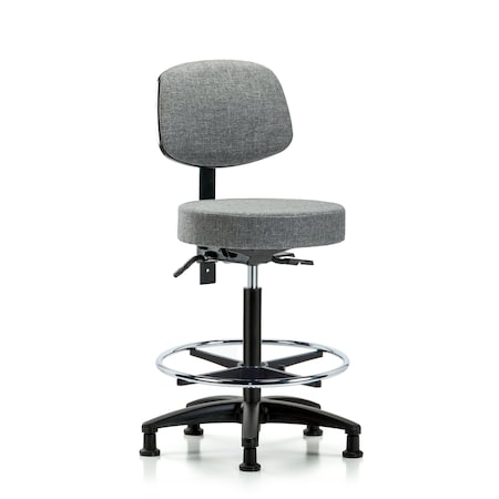 Rutledge Fab Stool with Back - High Bench Height with Chrome Foot Ring and Stat Glides in Gray Fab MPN:BR-FHBST-RG-T0-CF-RG-F44