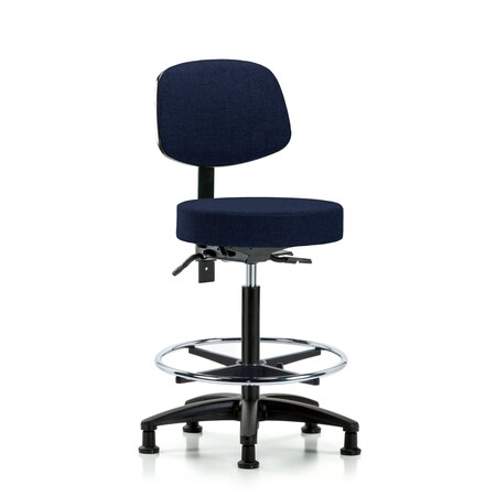 Rutledge Fab Stool with Back - High Bench Height with Chrome Foot Ring and Stat Glides in Navy Fab MPN:BR-FHBST-RG-T0-CF-RG-F45