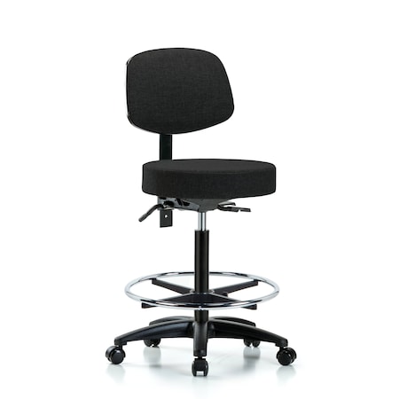 Rutledge Fab Stool with Back-High Bench Height with Seat Tilt, Chr Foot Ring, andCasters in Black Fab MPN:BR-FHBST-RG-T1-CF-RC-F42