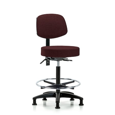 Fab Stool with Back-High Bench Ht with Seat Tilt, Chr Foot Ring, and Stationary Glides in Burgundy Fab MPN:BR-FHBST-RG-T1-CF-RG-F41