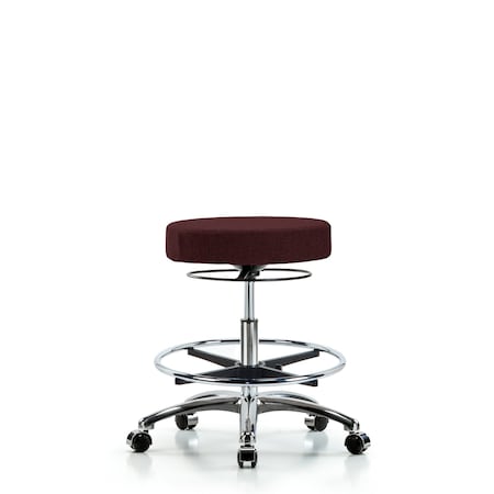 Rutledge Fab Stool without Back Chr-Medium Bench Height with Chr Foot RingandCasters in Burgundy Fab MPN:BR-FMBSO-CR-CF-CC-F41