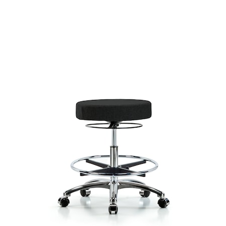 Rutledge Fab Stool without Back Chr-Medium Bench Height with Chr Foot RingandCasters in Black Fab MPN:BR-FMBSO-CR-CF-CC-F42