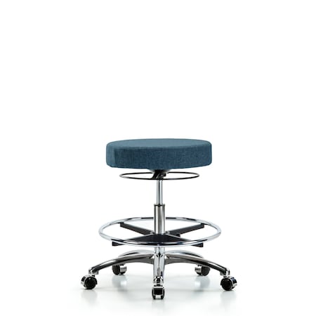 Rutledge Fab Stool without Back Chr-Med Bench Height with Chr Foot Ring and Casters in Blue Fab MPN:BR-FMBSO-CR-CF-CC-F43