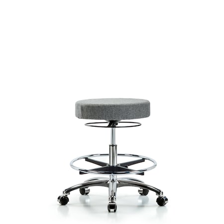 Rutledge Fab Stool without Back Chr-Med Bench Height with Chr Foot Ring and Casters in Gray Fab MPN:BR-FMBSO-CR-CF-CC-F44