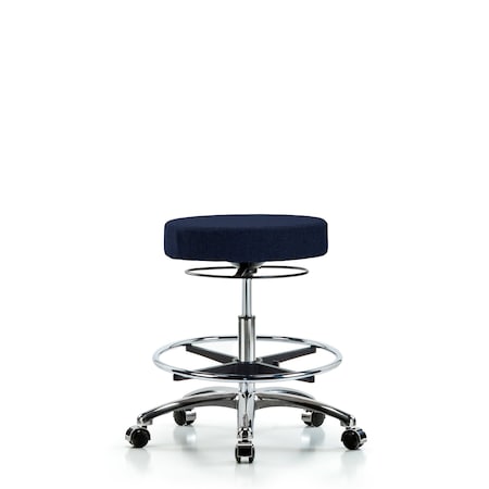 Rutledge Fab Stool without Back Chr-Med Bench Height with Chr Foot Ring and Casters in Navy Fab MPN:BR-FMBSO-CR-CF-CC-F45