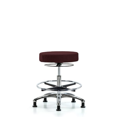 Fab Stool without Back Chr-Medium Bench Height with Chr Foot Ring and Stat Glides in Burgundy Fab MPN:BR-FMBSO-CR-CF-RG-F41