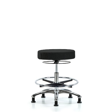 Fab Stool without Back Chr-Medium Bench Height with Chr Foot Ring and Stationary Glides in Black Fab MPN:BR-FMBSO-CR-CF-RG-F42