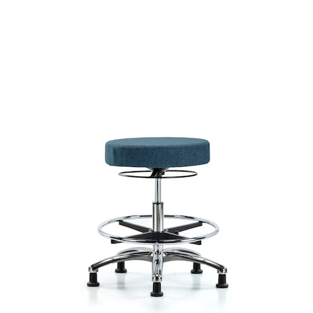 Fab Stool without Back Chr-Medium Bench Height with Chr Foot Ring and Stationary Glides in Blue Fab MPN:BR-FMBSO-CR-CF-RG-F43