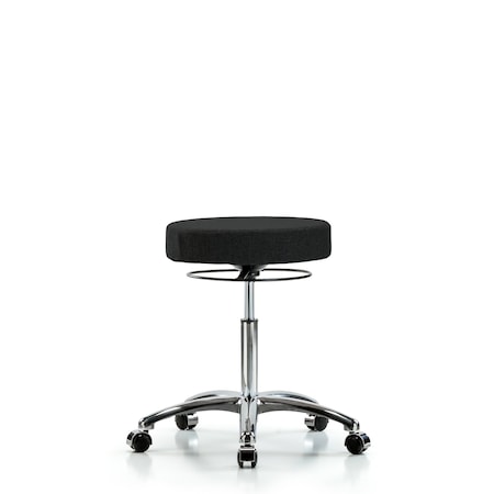 Rutledge Fabric Stool without Back Chrome - Medium Bench Height with Casters in Black Fabric MPN:BR-FMBSO-CR-NF-CC-F42