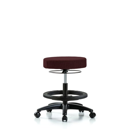 Rutledge Fab Stool without Back - Med Bench Height with Black Foot Ring and Casters in Burgundy Fab MPN:BR-FMBSO-RG-BF-RC-F41