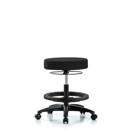 Rutledge Fab Stool without Back - Med Bench Height with Black Foot Ring and Casters in Black Fab MPN:BR-FMBSO-RG-BF-RC-F42