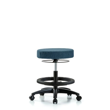 Rutledge Fab Stool without Back - Med Bench Height with Black Foot Ring and Casters in Blue Fab MPN:BR-FMBSO-RG-BF-RC-F43