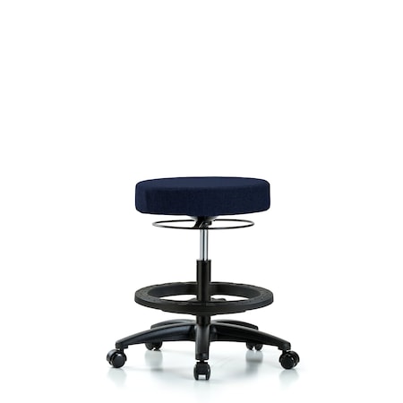 Rutledge Fab Stool without Back - Med Bench Height with Black Foot Ring and Casters in Navy Fab MPN:BR-FMBSO-RG-BF-RC-F45