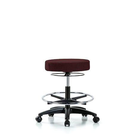 Rutledge Fab Stool without Back - Med Bench Height with Chrome Foot Ring and Casters in Burgundy Fab MPN:BR-FMBSO-RG-CF-RC-F41
