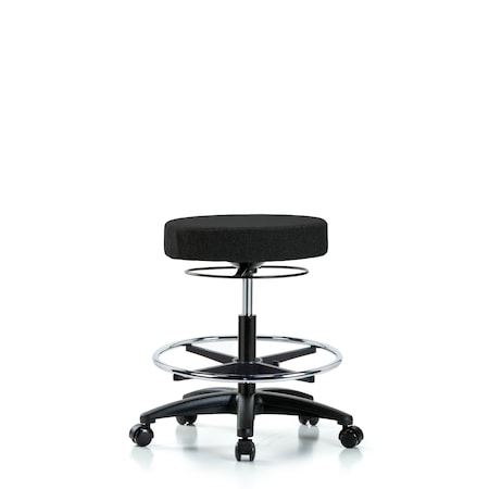 Rutledge Fab Stool without Back - Med Bench Height with Chrome Foot Ring and Casters in Black Fab MPN:BR-FMBSO-RG-CF-RC-F42