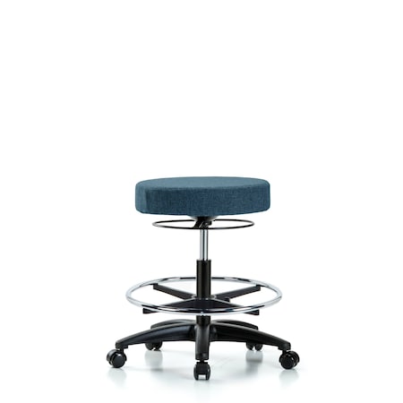 Rutledge Fab Stool without Back - Med Bench Height with Chrome Foot Ring and Casters in Blue Fab MPN:BR-FMBSO-RG-CF-RC-F43