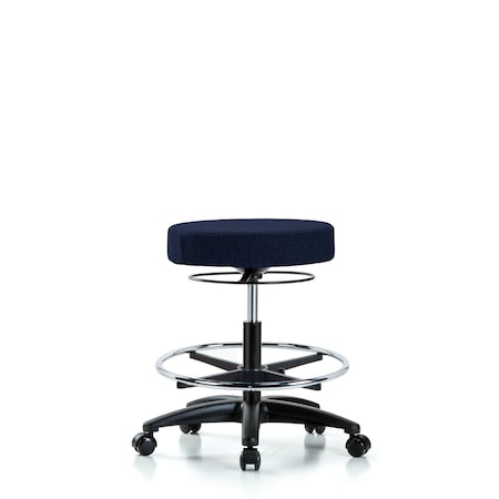 Rutledge Fab Stool without Back - Med Bench Height with Chrome Foot Ring and Casters in Navy Fab MPN:BR-FMBSO-RG-CF-RC-F45