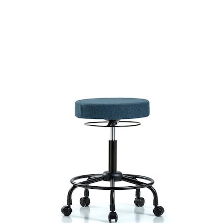 Rutledge Fab Stool without Back - Med Bench Height with Round Tube Base and Casters in Blue Fab MPN:BR-FMBSO-RT-RC-F43