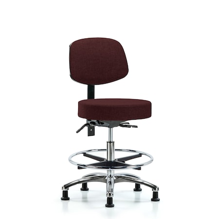 Fab Stool with Back Chr-Medium Bench Height with Chr Foot Ring and Stationary Glides in Burgundy Fab MPN:BR-FMBST-CR-T0-CF-RG-F41