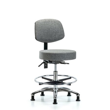Fab Stool with Back Chrome-Medium Bench Height with Chrome Foot RingandStationary Glides in Gray Fab MPN:BR-FMBST-CR-T0-CF-RG-F44
