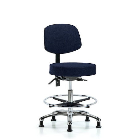 Fab Stool with Back Chrome-Medium Bench Height with Chrome Foot RingandStationary Glides in Navy Fab MPN:BR-FMBST-CR-T0-CF-RG-F45