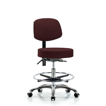 Fab Stool with Back Chr-Medium Bench Height with Seat Tilt, Chr Foot Ring, and Casters in Burgundy Fab MPN:BR-FMBST-CR-T1-CF-CC-F41