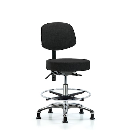 Fabric Stool with Back Chr-Med Bench Ht with Seat Tilt, Chr Foot Ring, andStat Glides in Black Fabric MPN:BR-FMBST-CR-T1-CF-RG-F42