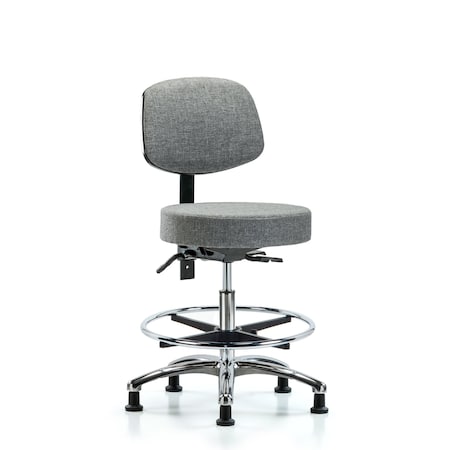 Fab Stool with Back Chr-Medium Bench Height with Seat Tilt, Chr Foot Ring, andStat Glides in Gray Fab MPN:BR-FMBST-CR-T1-CF-RG-F44