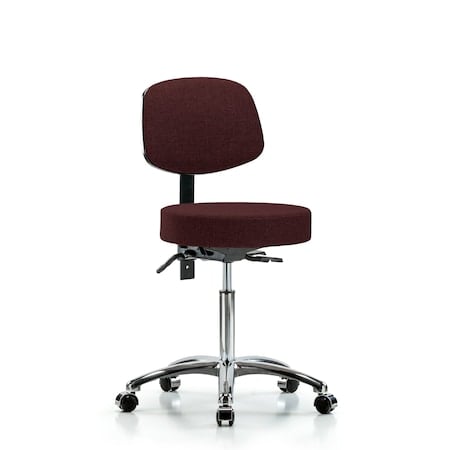 Rutledge Fab Stool with Back Chrome - Med Bench Height with Seat Tilt and Casters in Burgundy Fab MPN:BR-FMBST-CR-T1-NF-CC-F41