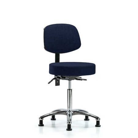 Rutledge Fab Stool with Back Chrome - Med Bench Height with Seat Tilt and Stat Glides in Navy Fab MPN:BR-FMBST-CR-T1-NF-RG-F45