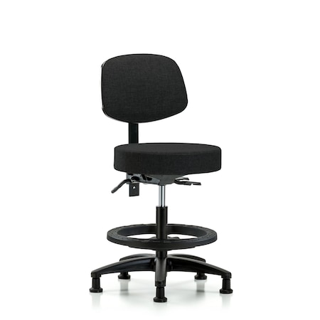 Rutledge Fab Stool with Back - Med Bench Height with Black Foot Ring and Stat Glides in Black Fab MPN:BR-FMBST-RG-T0-BF-RG-F42