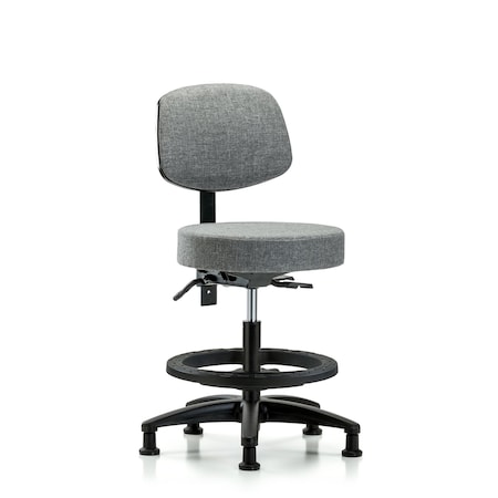 Rutledge Fab Stool with Back - Med Bench Height with Black Foot Ring and Stat Glides in Gray Fab MPN:BR-FMBST-RG-T0-BF-RG-F44