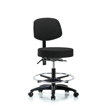 Rutledge Fab Stool with Back - Medium Bench Height with Chrome Foot Ring and Casters in Black Fab MPN:BR-FMBST-RG-T0-CF-RC-F42