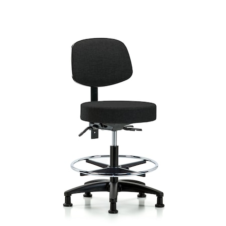 Rutledge Fab Stool with Back-Medium Bench Height with Chr Foot RingandStat Glides in Black Fab MPN:BR-FMBST-RG-T0-CF-RG-F42