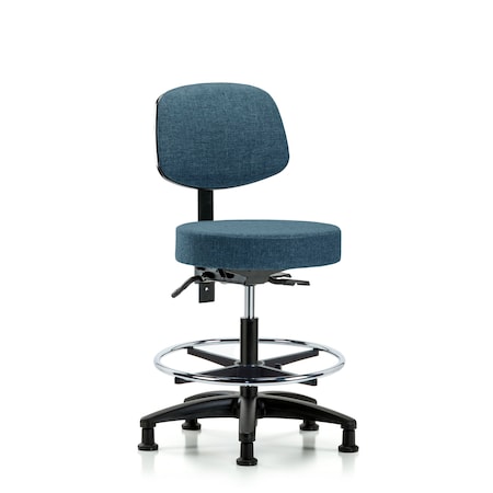 Rutledge Fab Stool with Back - Med Bench Height with Chrome Foot Ring and Stat Glides in Blue Fab MPN:BR-FMBST-RG-T0-CF-RG-F43
