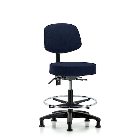 Rutledge Fab Stool with Back - Med Bench Height with Chrome Foot Ring and Stat Glides in Navy Fab MPN:BR-FMBST-RG-T0-CF-RG-F45