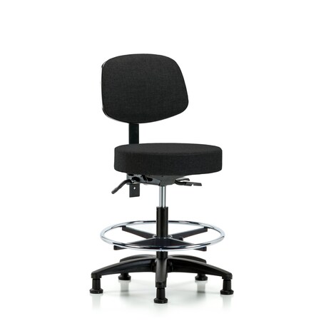 Fab Stool with Back-Medium Bench Height with Seat Tilt, Chr Foot Ring, and Stat Glides in Black Fab MPN:BR-FMBST-RG-T1-CF-RG-F42