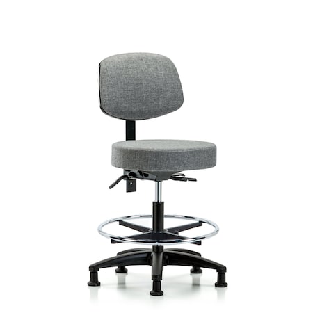 Fab Stool with Back-Medium Bench Height with Seat Tilt, Chr Foot Ring, and Stat Glides in Gray Fab MPN:BR-FMBST-RG-T1-CF-RG-F44