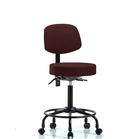 Rutledge Fab Stool with Back - Med Bench Height with Round Tube Base and Casters in Burgundy Fab MPN:BR-FMBST-RT-T0-RC-F41