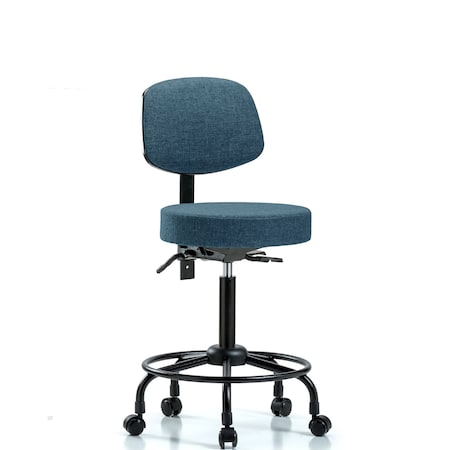 Rutledge Fab Stool with Back-Medium Bench Height with RT Base, Seat Tilt, andCasters in Blue Fab MPN:BR-FMBST-RT-T1-RC-F43