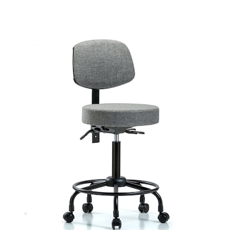 Rutledge Fab Stool with Back-Medium Bench Height with RT Base, Seat Tilt, andCasters in Gray Fab MPN:BR-FMBST-RT-T1-RC-F44