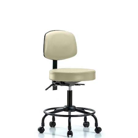 Desk Stool, Vinyl, Bk, RT, Tilt, Casters, Wht MPN:BR-VDHST-RT-T1-RC-8501
