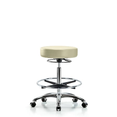 Vin Stool without Back Chr-High Bench Ht with Chr Foot RingandCasters in Adobe White Trailblazer Vin MPN:BR-VHBSO-CR-CF-CC-8501